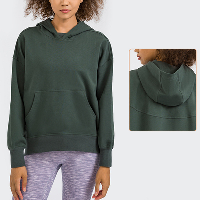 Simple Yoga Casual Loose Drop Shoulder Pullover Hooded Sweater Women