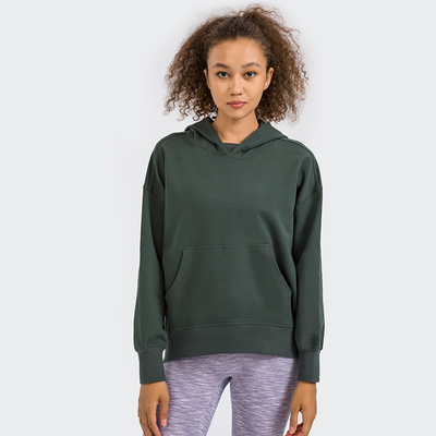 Simple Yoga Casual Loose Drop Shoulder Pullover Hooded Sweater Women