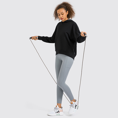Simple Yoga Casual Loose Drop Shoulder Pullover Hooded Sweater Women