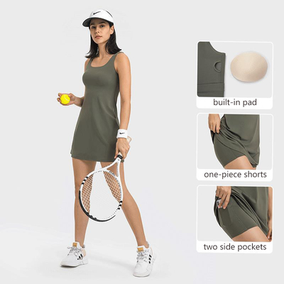 STC Womens Tennis Skirt One Piece Built In Pockets Shorts U Shape Neck Workout Sportwear