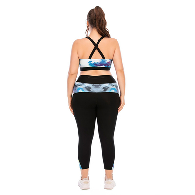 Women Workout Sports Bra And Leggings Set Printed Pattern Plus Size Zipper Pocket