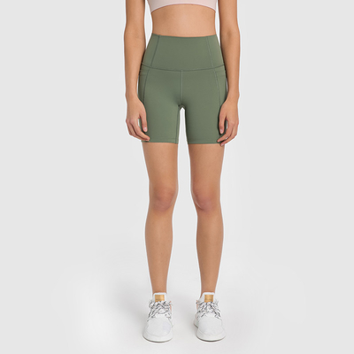 Nylon Running Women's High Waisted Yoga Shorts With Side Pockets Sports Shorts