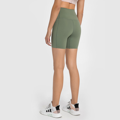 Nylon Running Women's High Waisted Yoga Shorts With Side Pockets Sports Shorts